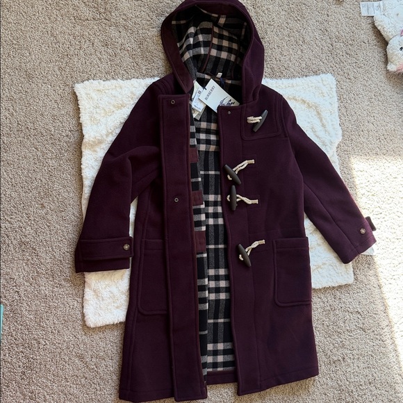Burberry, Belfield Women’s Wine Red Merino Wool Hooded Overcoat, US 8 - Picture 5 of 12